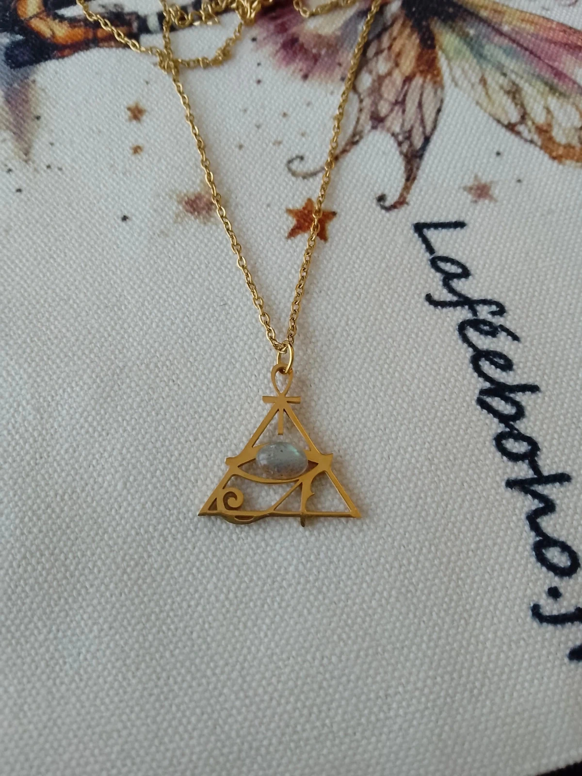 Collier symboles égyptien pierre de labradorite